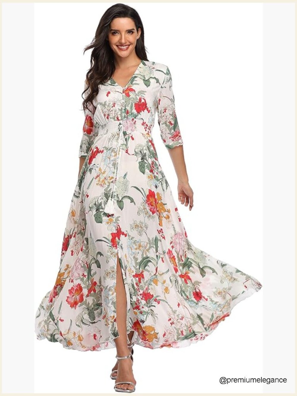 Rayon Maxi Dress with Button Front and Side Slit for Beach or Party